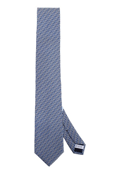 Shop SALVATORE FERRAGAMO  Tie: Salvatore Ferragamo Gancini print silk tie.
Width at the bottom 8 cm.
Composition: 100% silk.
Made in Italy.. 350785 REGALE-757579